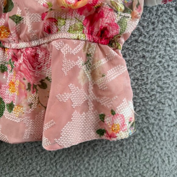 Anthropologie Hemant Nandita Rose Garden Pink Floral Embroidered Peplum Top Sm - Picture 7 of 9